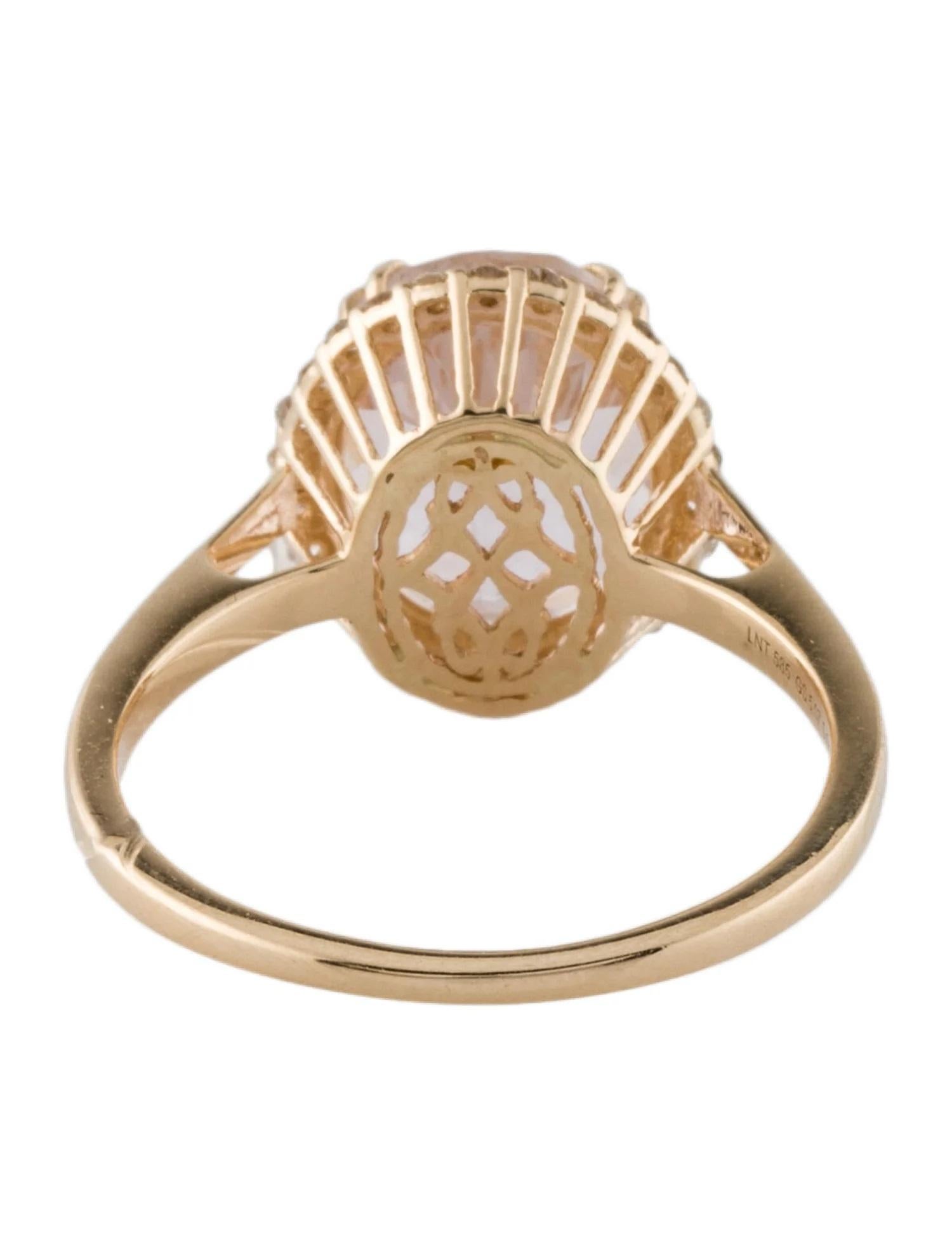 Oval Cut 14K Yellow Gold Kunzite & Diamond Cocktail Ring Size 6.75 Featuring Oval Modifie For Sale