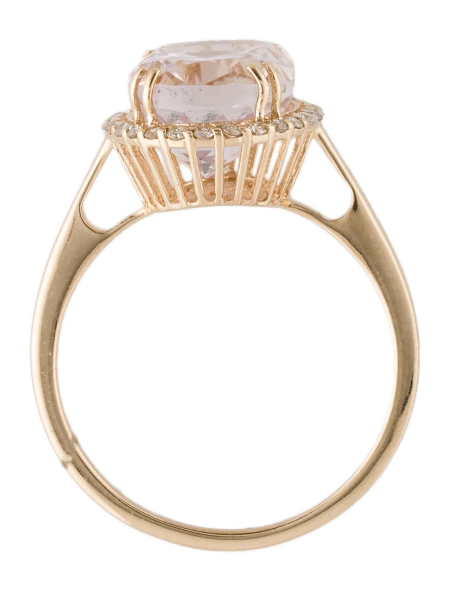14K Yellow Gold Kunzite & Diamond Cocktail Ring Size 6.75 Featuring Oval Modifie In New Condition For Sale In Holtsville, NY