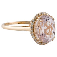 14K Yellow Gold Kunzite & Diamond Cocktail Ring Size 6.75 Featuring Oval Modifie