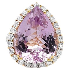14K Yellow Gold Kunzite Halo Pear Shaped Ring