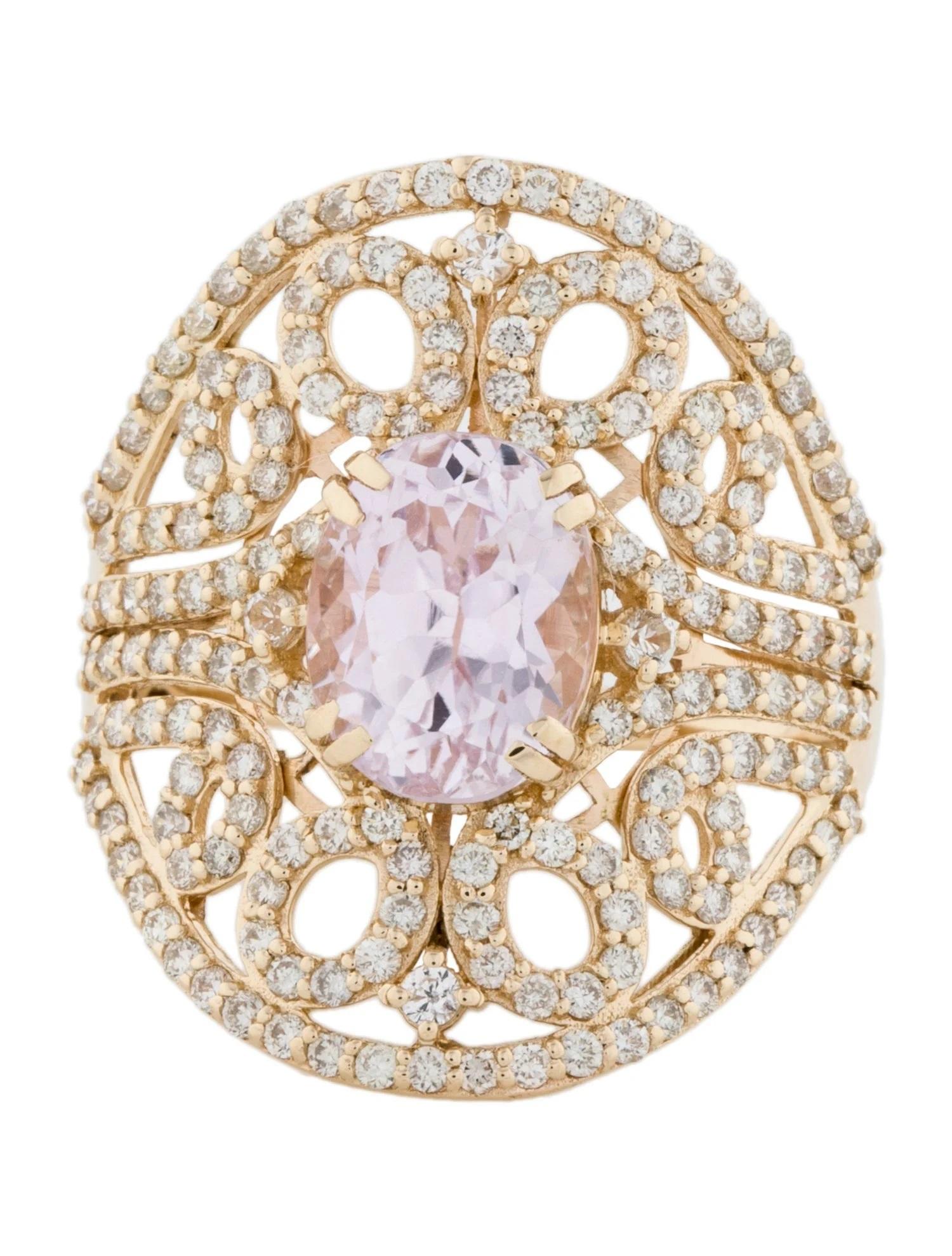 Artist 14K Yellow Gold Kunzite, Sapphire, & Diamond Cocktail Ring, Size 7 Brilliant Sap For Sale