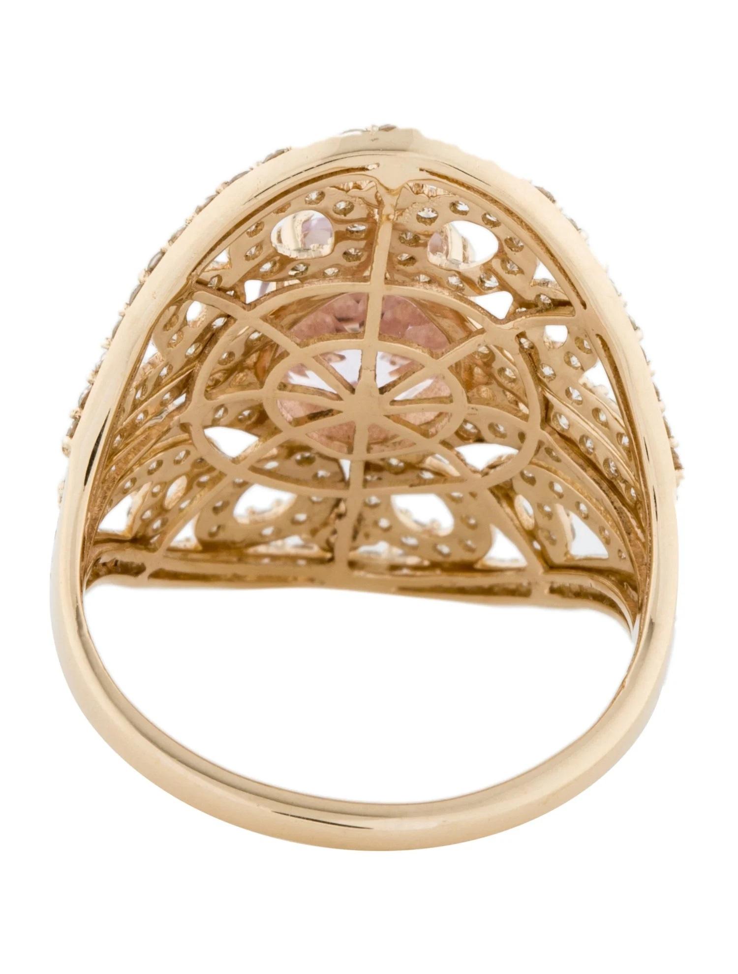 Round Cut 14K Yellow Gold Kunzite, Sapphire, & Diamond Cocktail Ring, Size 7 Brilliant Sap For Sale