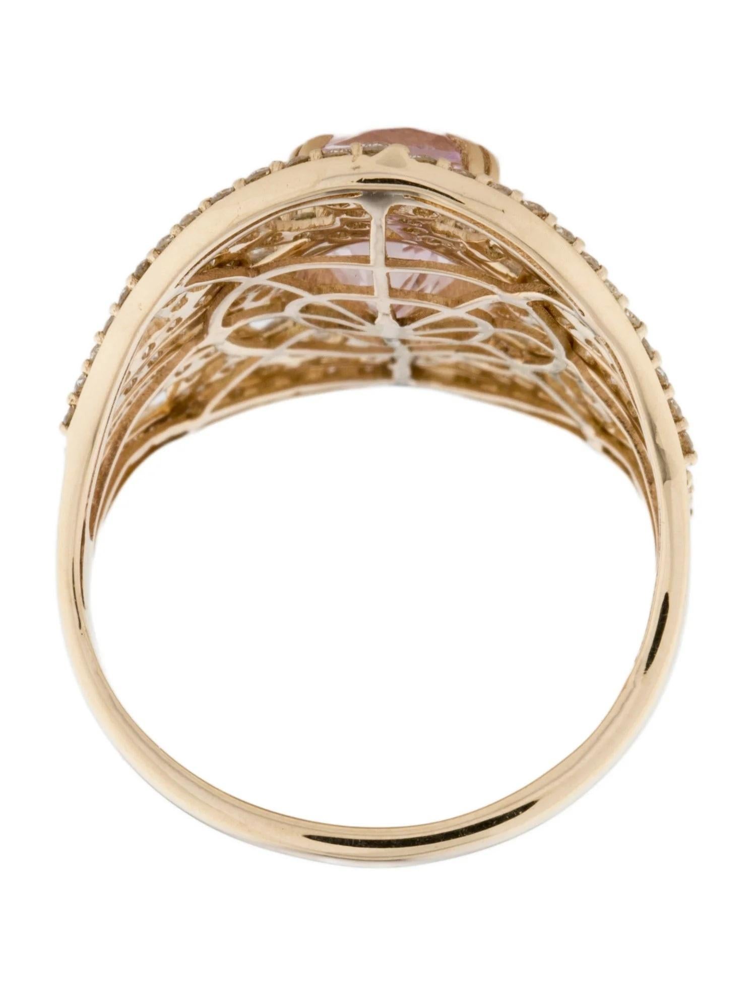 14K Yellow Gold Kunzite, Sapphire, & Diamond Cocktail Ring, Size 7 Brilliant Sap In New Condition For Sale In Holtsville, NY