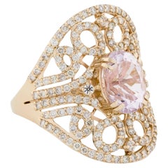 14K Yellow Gold Kunzite, Sapphire, & Diamond Cocktail Ring, Size 7 Brilliant Sap