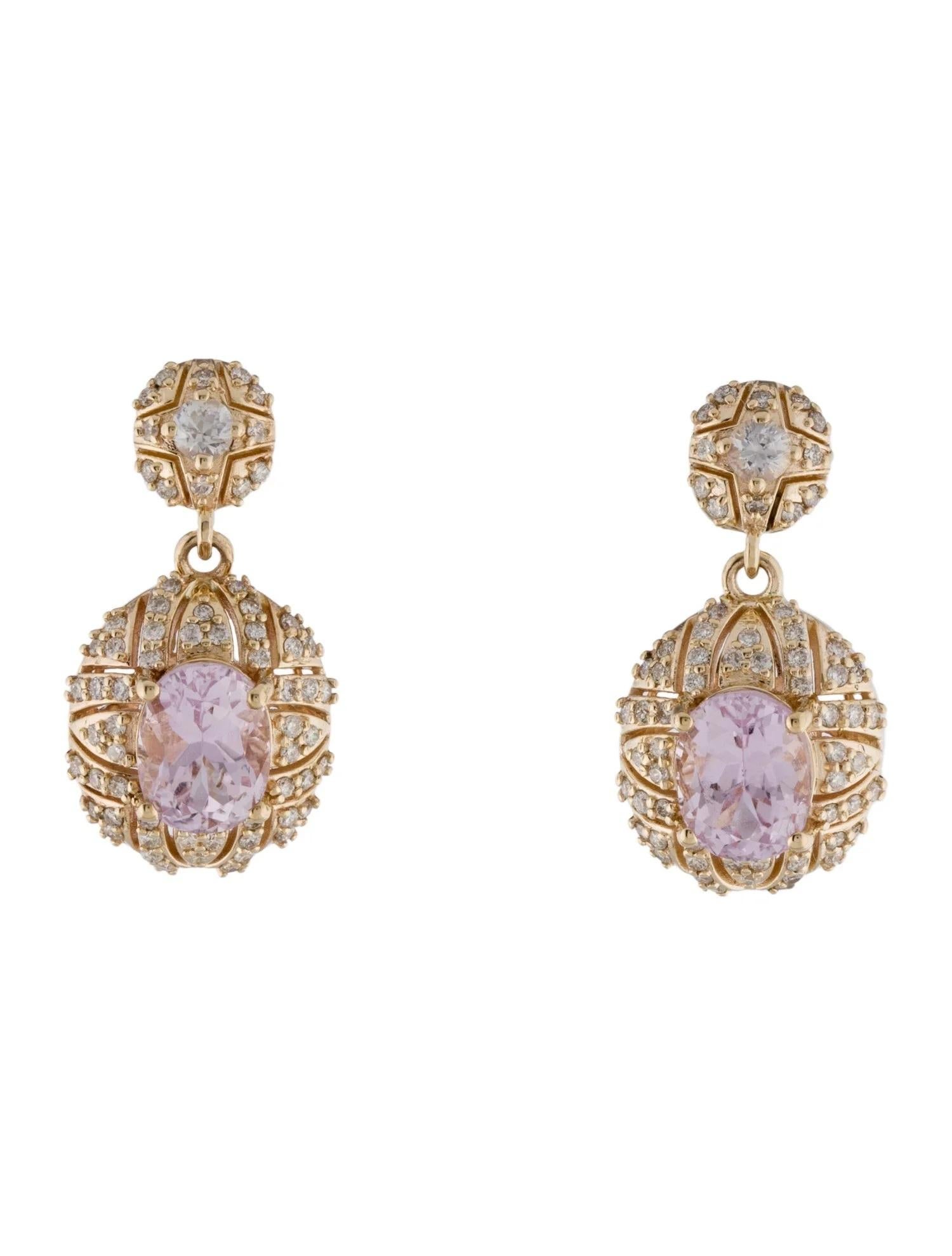 Taglio rotondo Orecchini a goccia in oro giallo 14K con Kunzite, Zaffiro e Diamanti  Brilliante rotondo Sapp in vendita