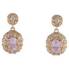 14K Yellow Gold Kunzite, Sapphire & Diamond Drop Earrings  Round Brilliant Sapp