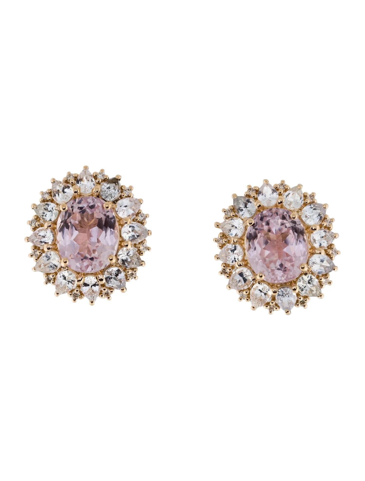 Taille poire Clous d'oreilles en or jaune 14 carats, kunzite, saphir et diamant  Brilli modifié poire en vente