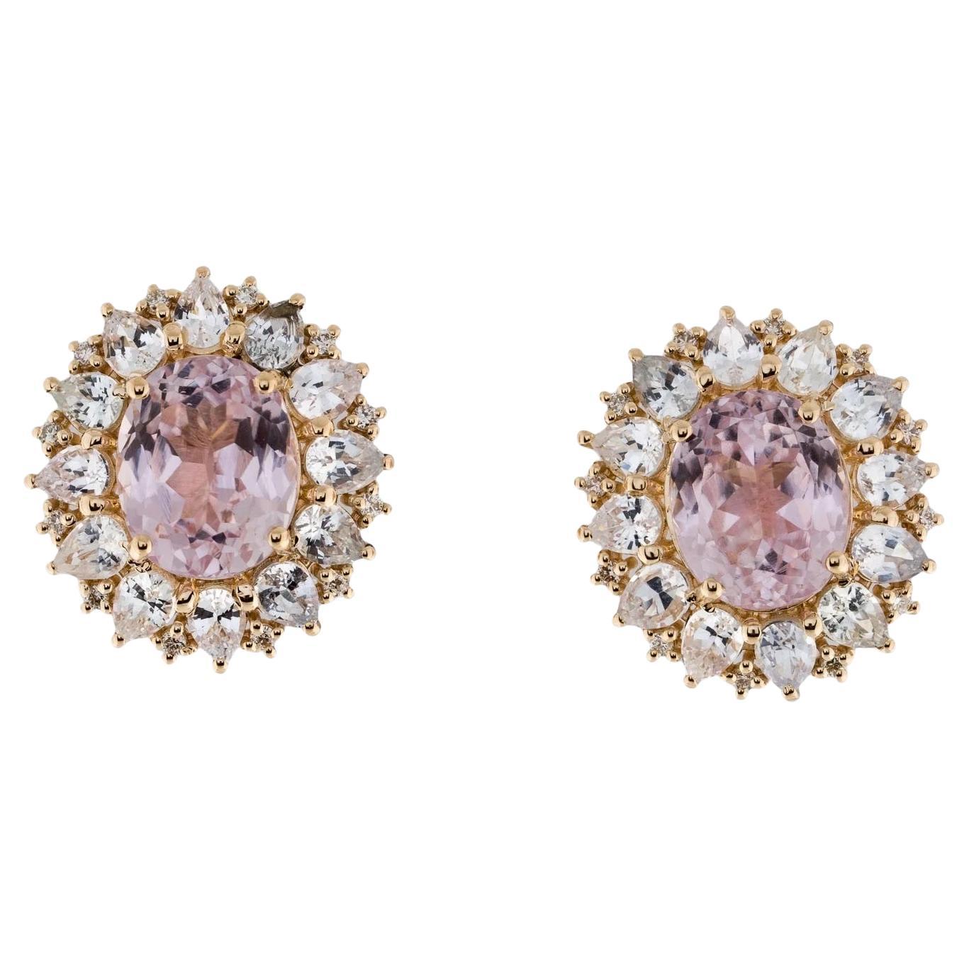 14K Yellow Gold Kunzite, Sapphire & Diamond Stud Earrings  Pear Modified Brilli