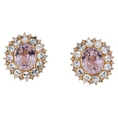 14K Yellow Gold Kunzite, Sapphire & Diamond Stud Earrings  Pear Modified Brilli