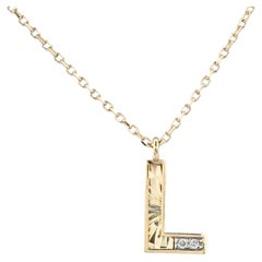 14K Yellow Gold L Initial Pendant Necklace with Diamonds