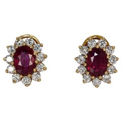 14K Yellow Gold Lab Grown Ruby and Diamond Earrings