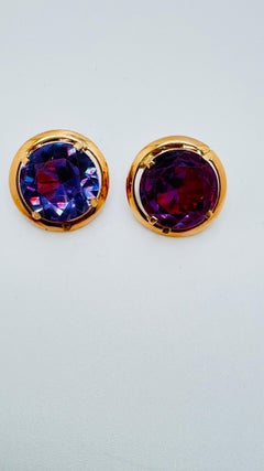 14K Yellow Gold Lab-Grown Alexandrite Clip-On Earrings, 1970s Design