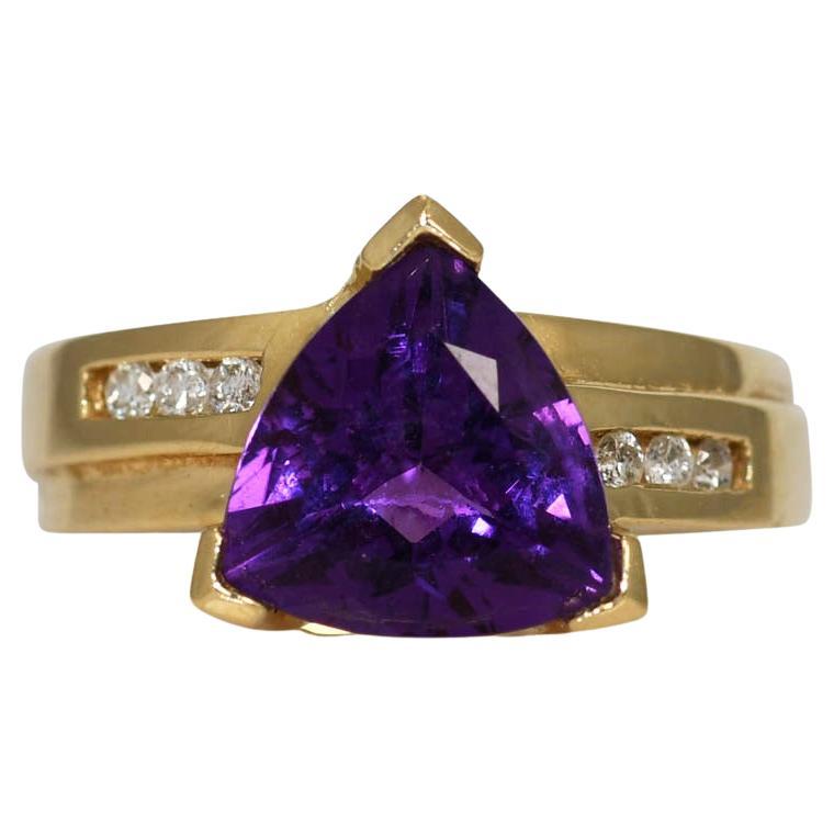 14K Yellow Gold Ladies Amethyst & Diamond Ring