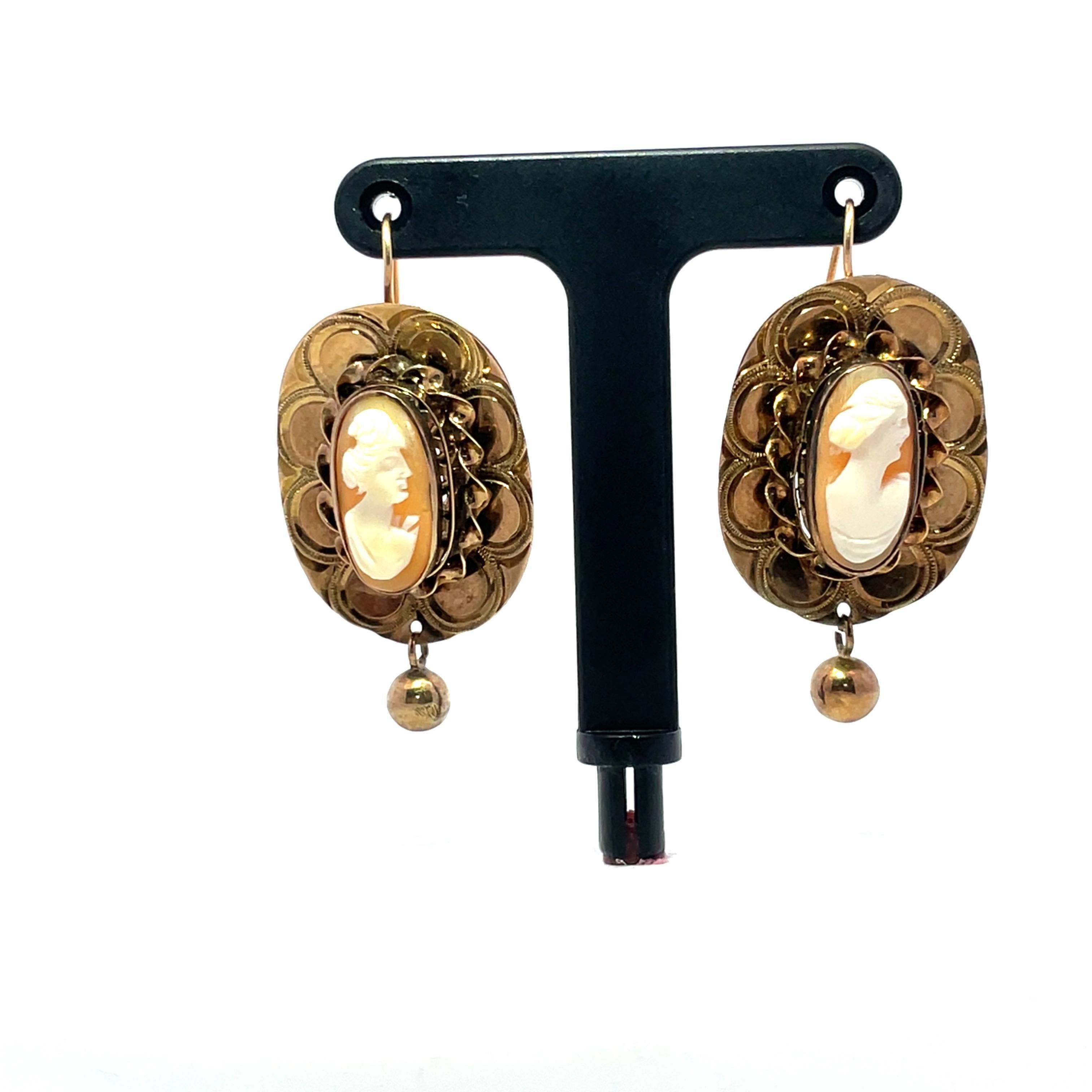 Pendientes Antiguos Camafeo de Oro Amarillo de 14k para Señoras en venta 1