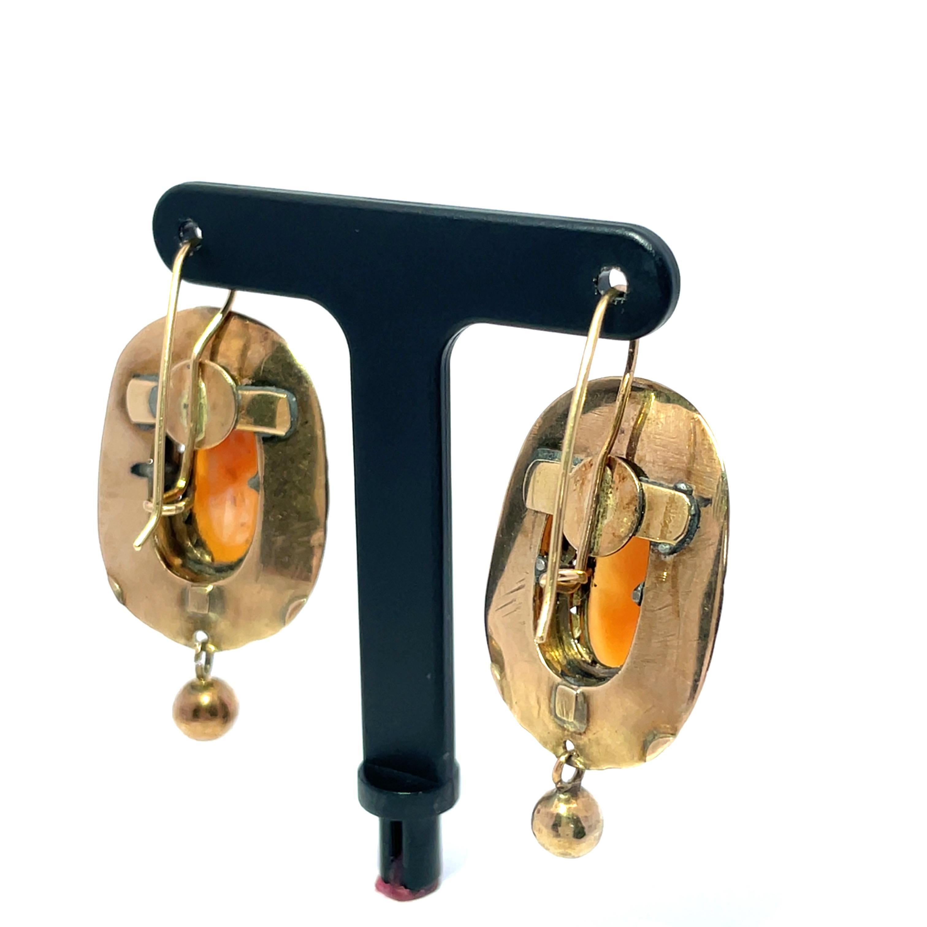 Pendientes Antiguos Camafeo de Oro Amarillo de 14k para Señoras en venta 2