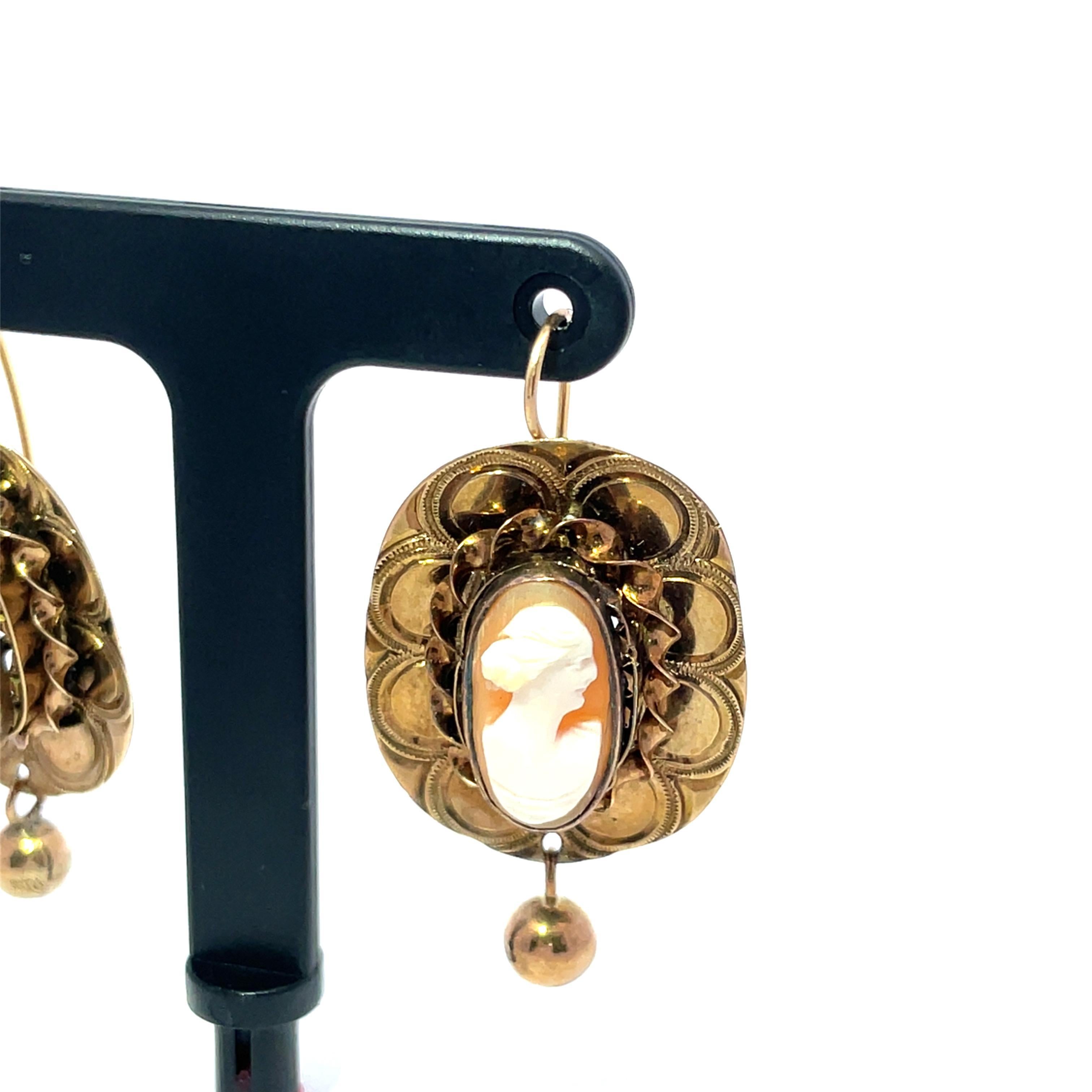Pendientes Antiguos Camafeo de Oro Amarillo de 14k para Señoras en venta 3