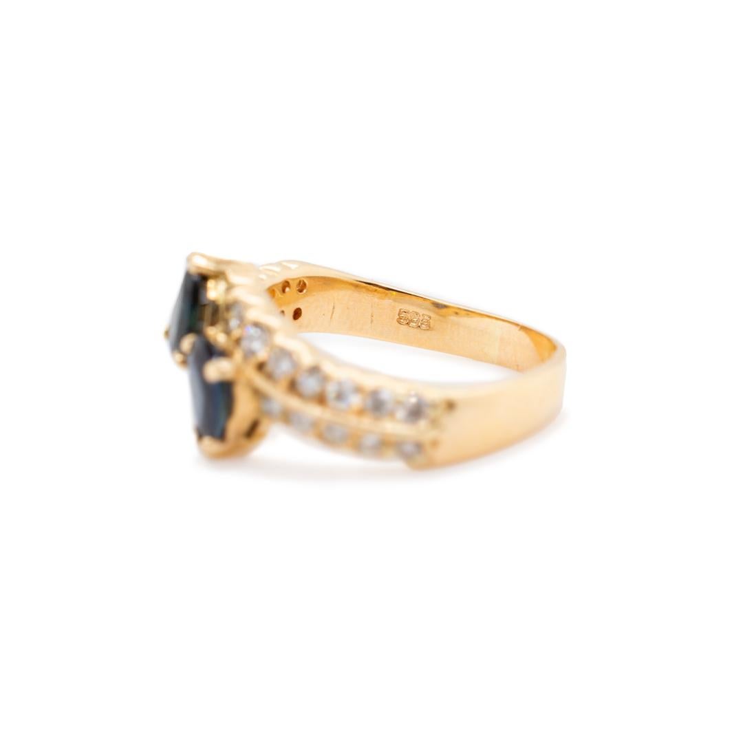 Brilliant Cut 14K Yellow Gold Ladies Cocktail Sapphire & Diamond Ring For Sale