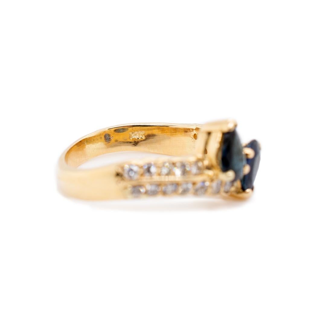 Women's 14K Yellow Gold Ladies Cocktail Sapphire & Diamond Ring For Sale