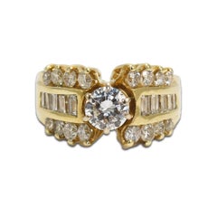 Retro 14K Yellow Gold Ladies Diamond Engagement Ring 1.60ct