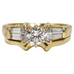 Retro 14K Yellow Gold Ladies' Diamond Ring Set