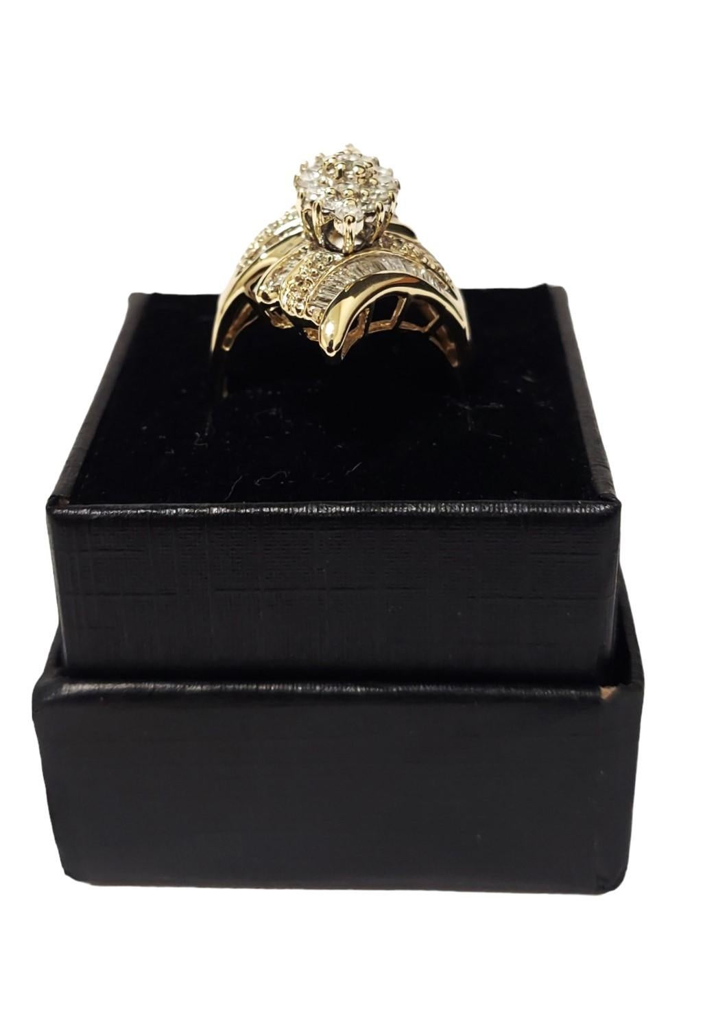 Baguette Cut 14k Yellow gold ladies Fashion Diamond baguet Ring  For Sale