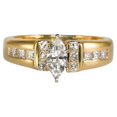 Bague marquise pour femme en or jaune 14 carats avec diamants 1,00 carat