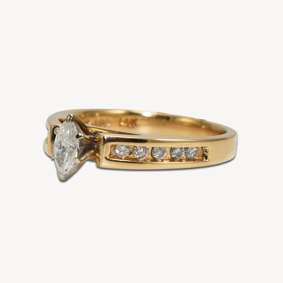 14K Yellow Gold Ladies Marquise Shaped Diamond Ring For Sale 1
