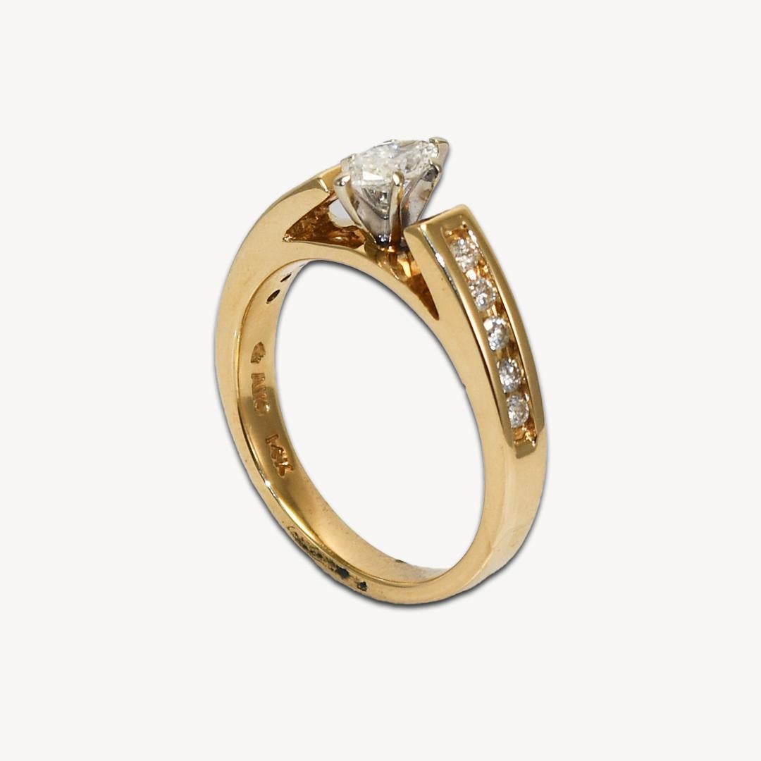 14K Yellow Gold Ladies Marquise Shaped Diamond Ring For Sale 2