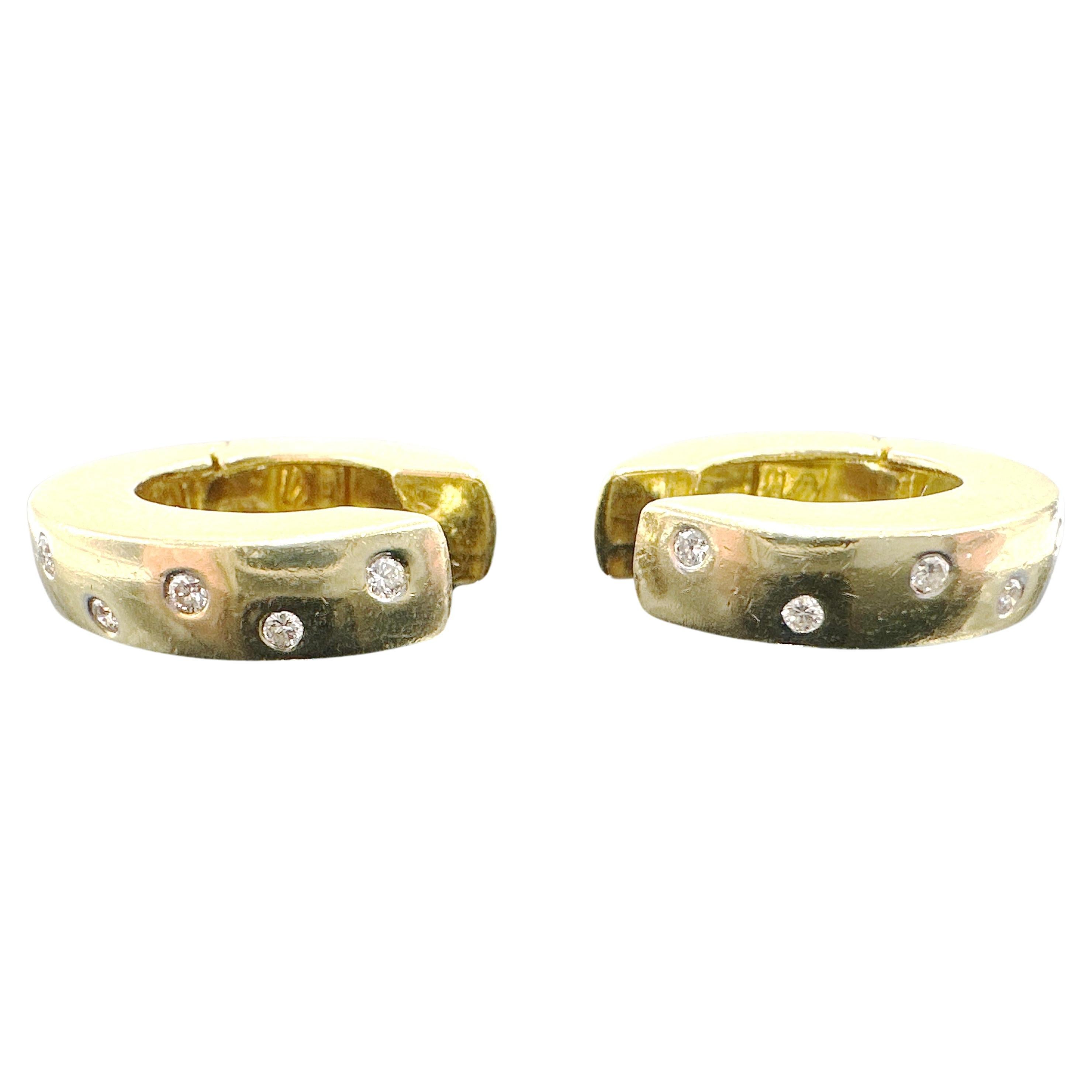 14k Yellow Gold Ladies Natural VS F-G Diamond Hoop Earrings. 0.18TCW For Sale