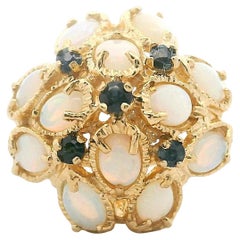 14k Yellow Gold Ladies Opal and Blue Sapphire Ring Size 5.25