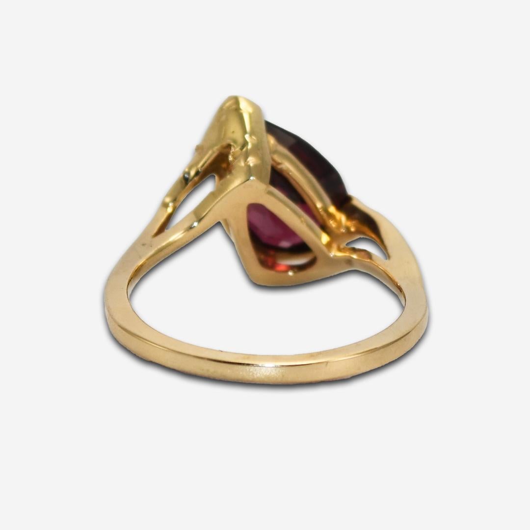 Pear Cut 14K Yellow Gold Ladies' Pear Shaped Rhodolite Garnet Ring For Sale