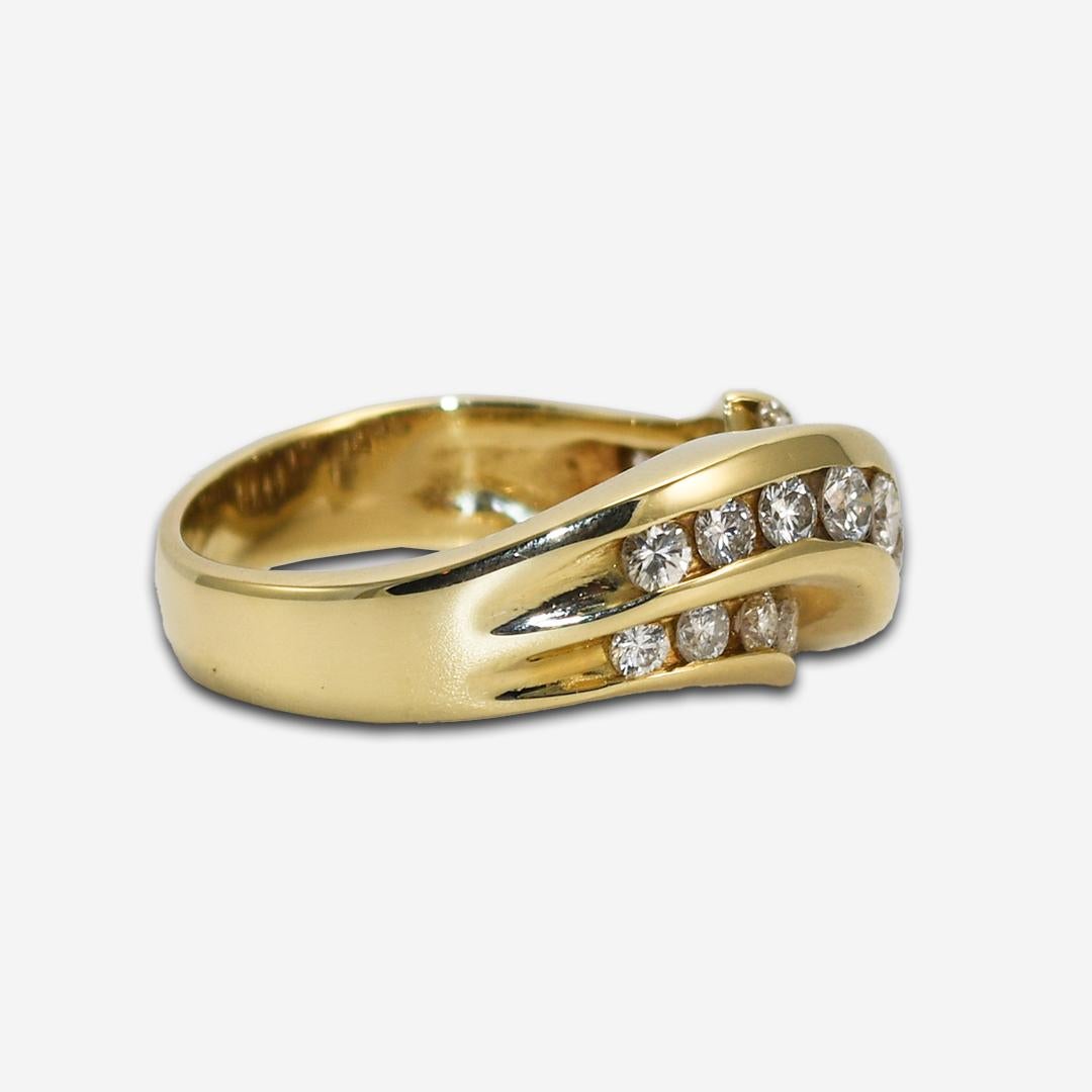 Round Cut 14K Yellow Gold Ladies' Ribbon Style Diamond Ring For Sale