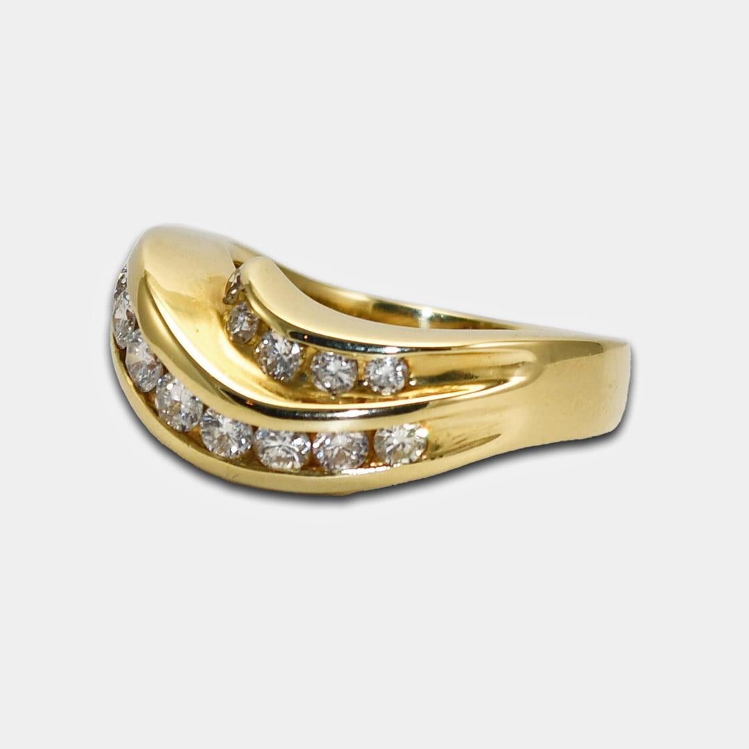 Women's or Men's 14K Yellow Gold Ladies' Ribbon Style Diamond Ring For Sale
