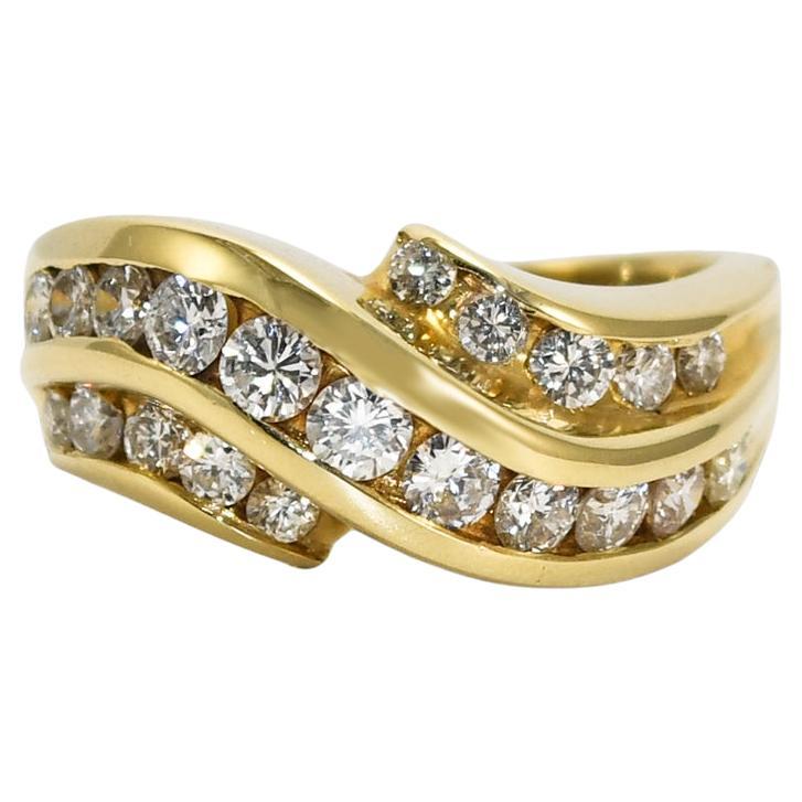 14K Yellow Gold Ladies' Ribbon Style Diamond Ring For Sale