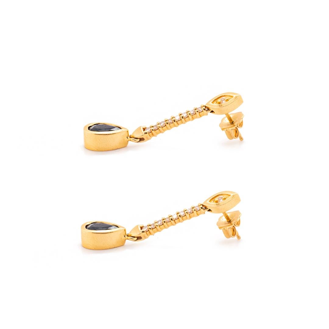 14K Yellow Gold Ladies Sapphire & Diamond Dangle Earrings For Sale 1