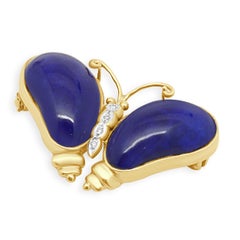 14K Yellow Gold Lapis and Diamond Butterfly Pin