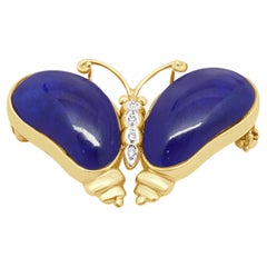 14K Yellow Gold Lapis and Diamond Butterfly Pin