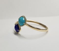 Bracelet manchette souple en or jaune 14k Lapis et Turquoise avec halo de diamants