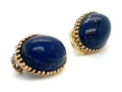 14k Yellow Gold Lapis Cabochon Stud Earrings Gorgeous!