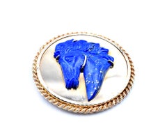 14 Karat Yellow Gold Lapis Carved Horse Head Pin