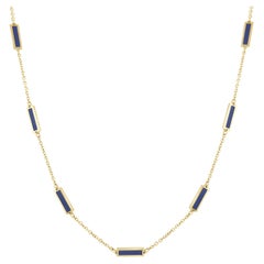 14k Yellow Gold & Lapis Inlay Station Bar Necklace