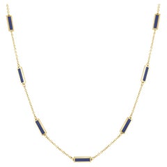Collar de barra con incrustaciones de lapislázuli y oro amarillo de 14k