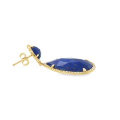 14k Yellow Gold Lapis Lazuli and Diamond Dangling Earrings