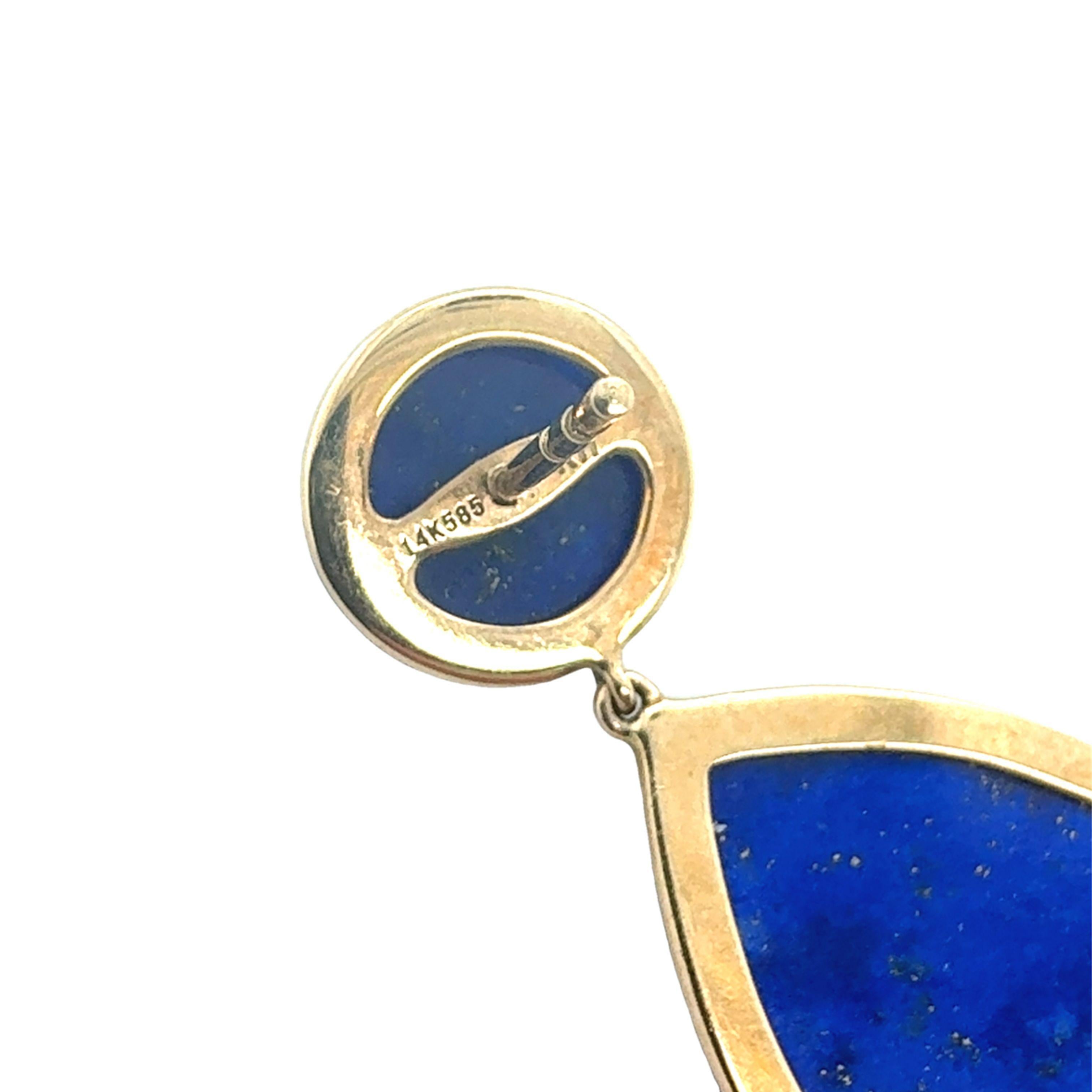 Taglio brillante Orecchini pendenti con lapislazzuli e diamanti in oro giallo 14k in vendita
