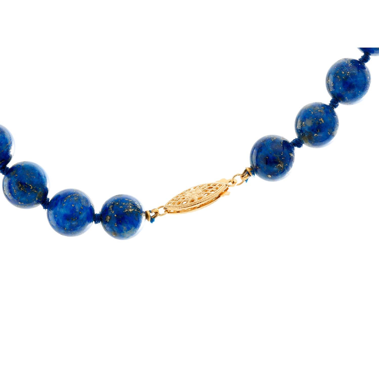 14K Yellow Gold Lapis Lazuli Beaded 30 inch Necklace - Beautiful 6mm beads of Lapis Lazuli with 14K yellow gold beads. Total weight 38 grams. Total length 30 inches .