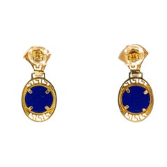 14K Yellow Gold Lapis Lazuli Dangle Earrings