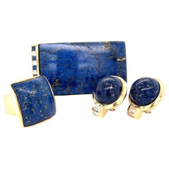 Parure en or jaune 14 carats avec lapis-lazuli, diamants et saphirs