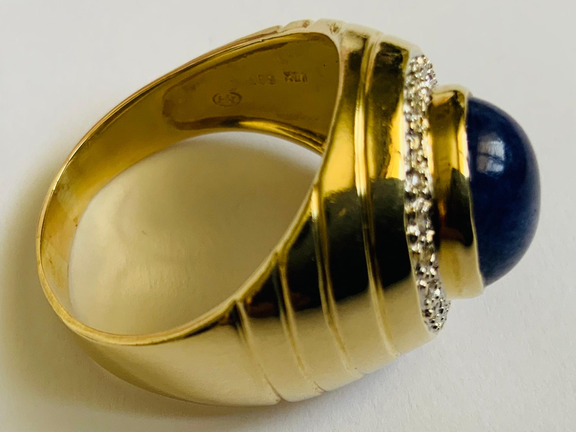 14K Yellow  Gold Lapis Lazuli Diamonds Ring For Sale 2