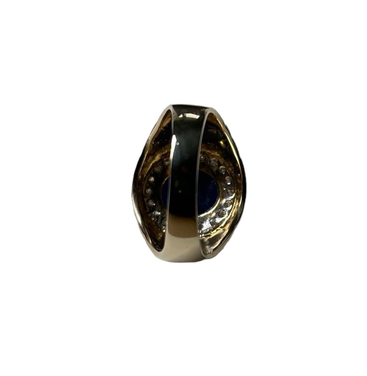 14K Yellow  Gold Lapis Lazuli Diamonds Ring For Sale 6
