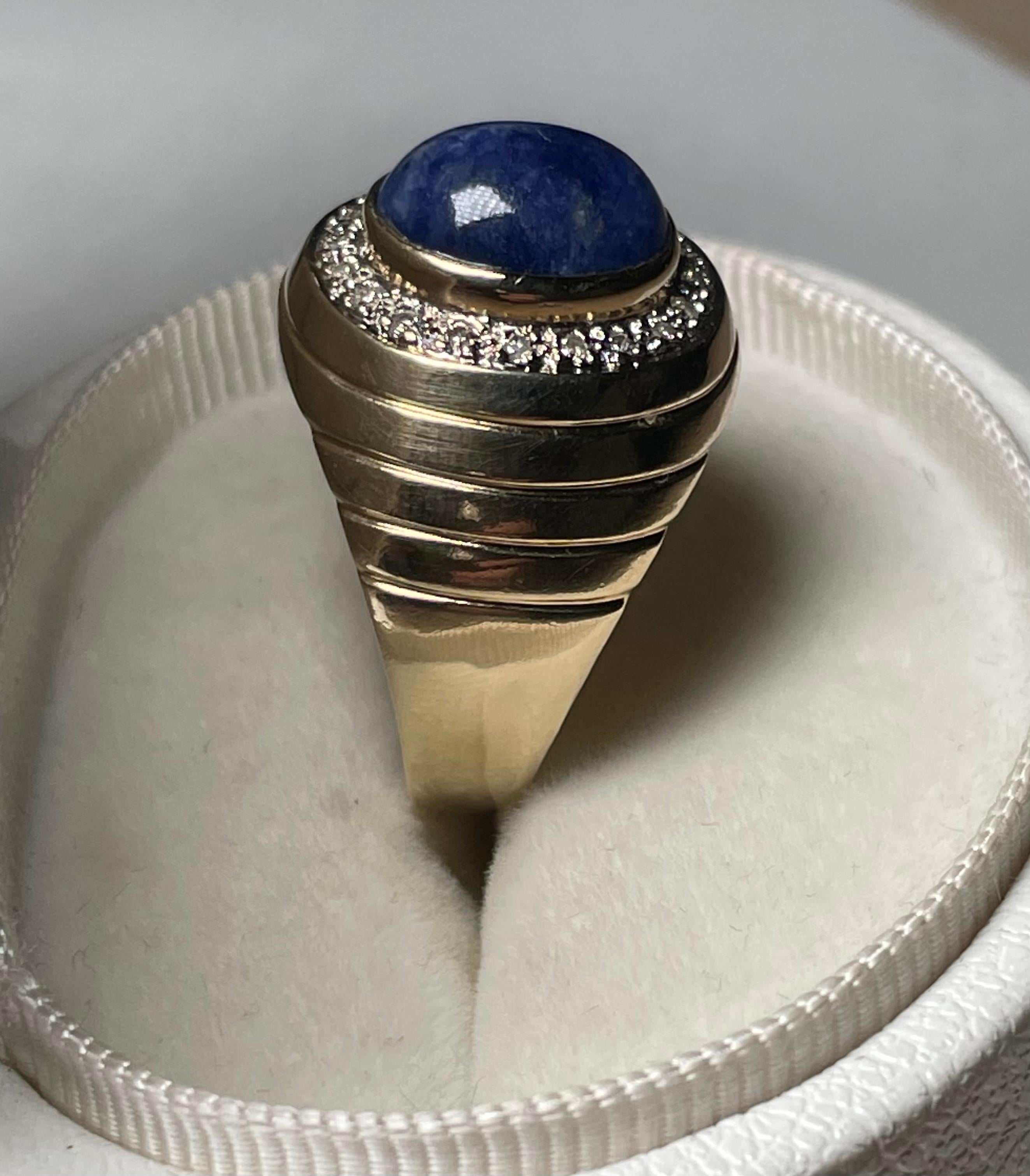 14K Yellow  Gold Lapis Lazuli Diamonds Ring For Sale 8